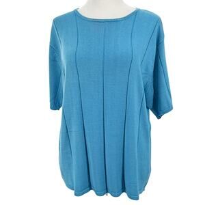 Nina Charles Knit Top Women XL Blue Short Sleeve Lightweight Sweater Blouse